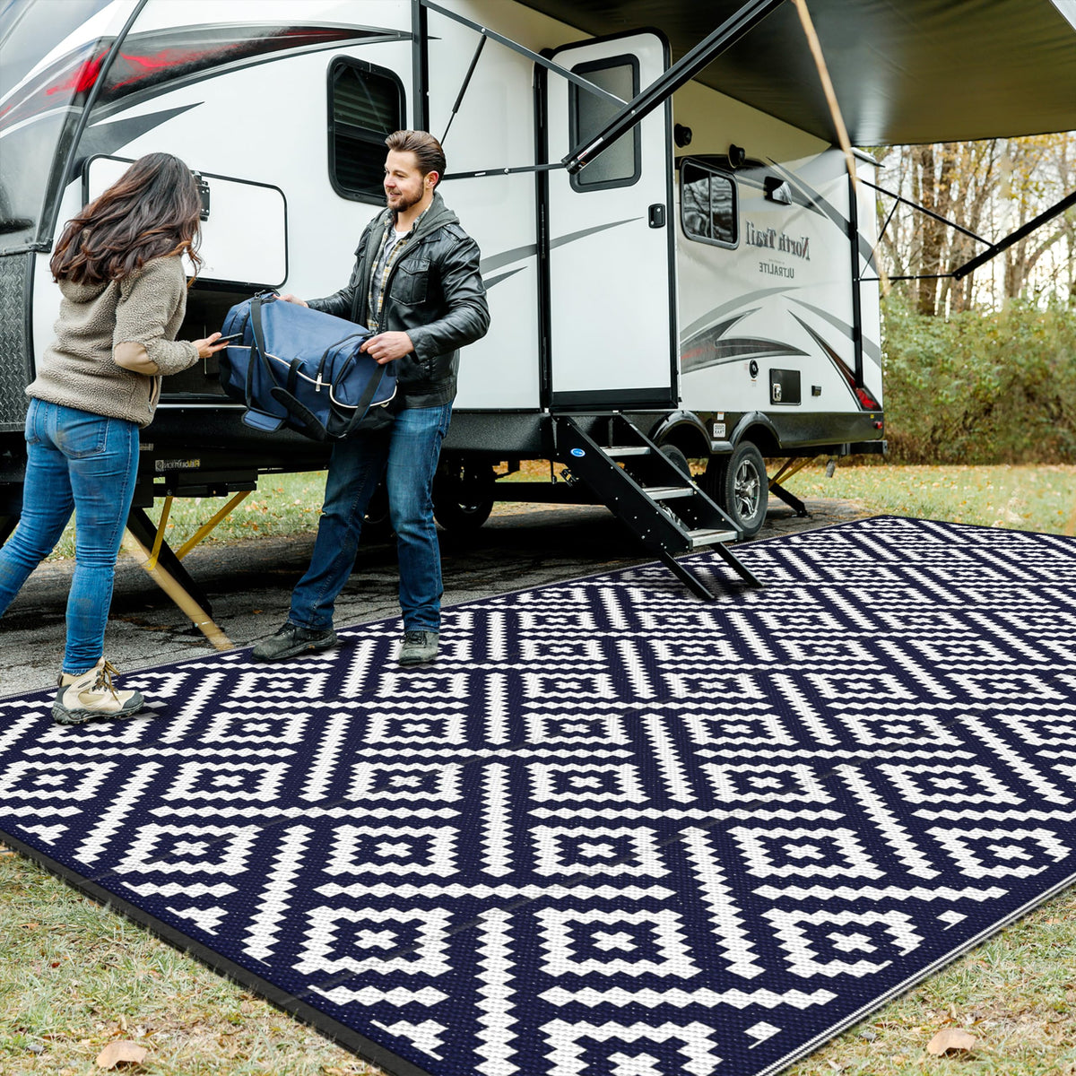 GENIMO Outdoor Rug, Waterproof Plastic Rugs for Patio, 5'x8' Cloud Grey