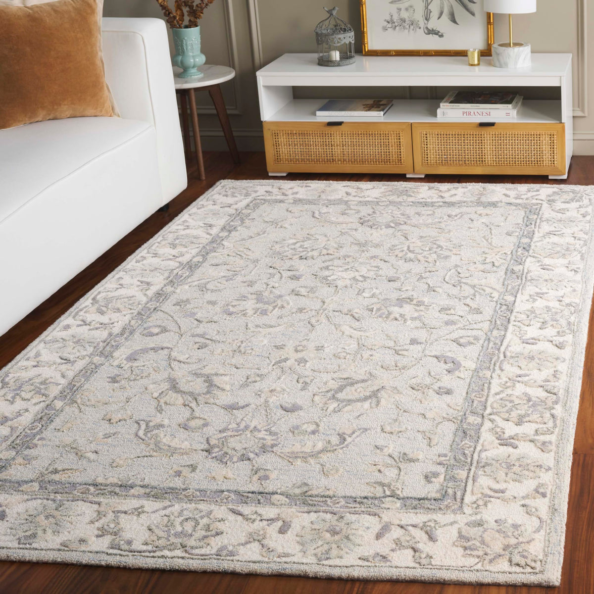 SAFAVIEH Glamour Collection 9' x 12' Ivory/Grey GLM628A Handmade Premium Wool Area Rug