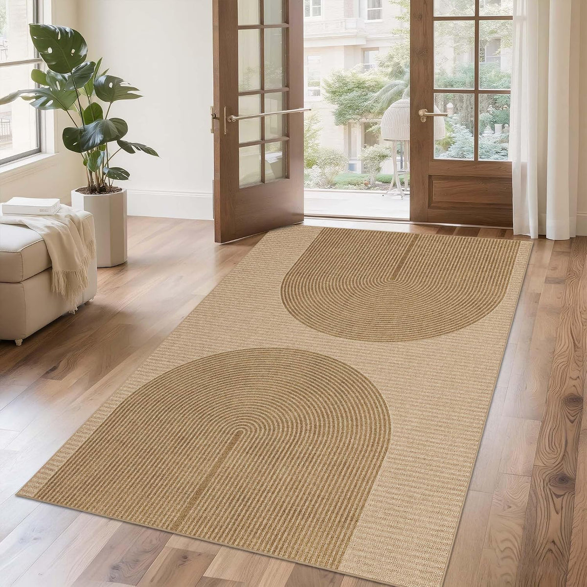 Easy Jute Rug for Pet Homes: 4x6 Outdoor Rug - Geometric Arch Pattern