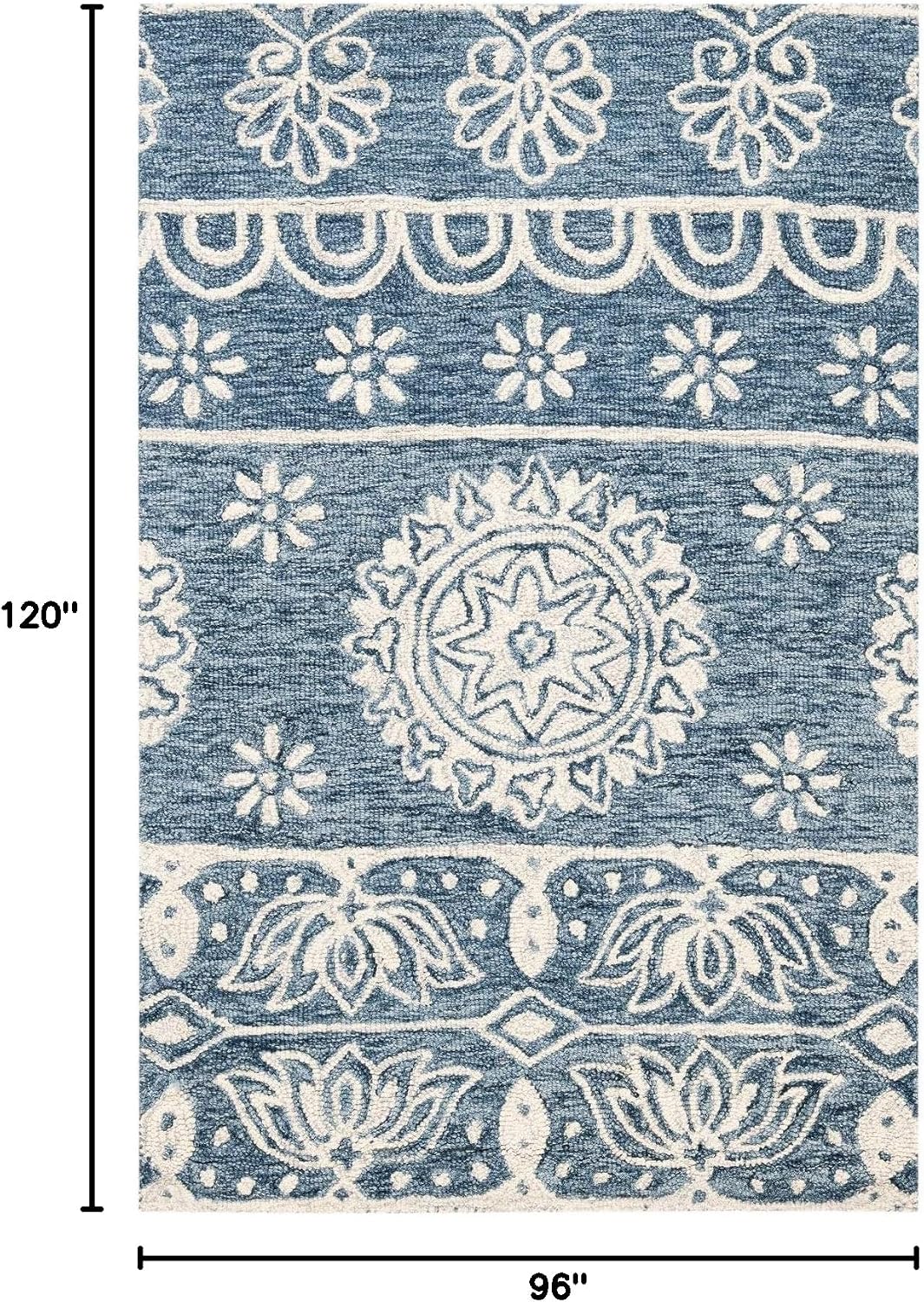 SAFAVIEH Area Rug 8x10 - Micro-Loop Collection - Large - Blue & Ivory, Handmade Wool, Ideal for Living Room, Bedroom, Office, Dining Space (MLP607M)