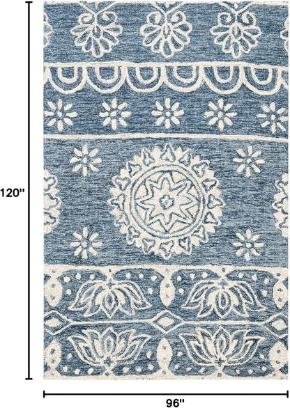 SAFAVIEH Area Rug 8x10 - Micro-Loop Collection - Large - Blue & Ivory, Handmade Wool, Ideal for Living Room, Bedroom, Office, Dining Space (MLP607M)