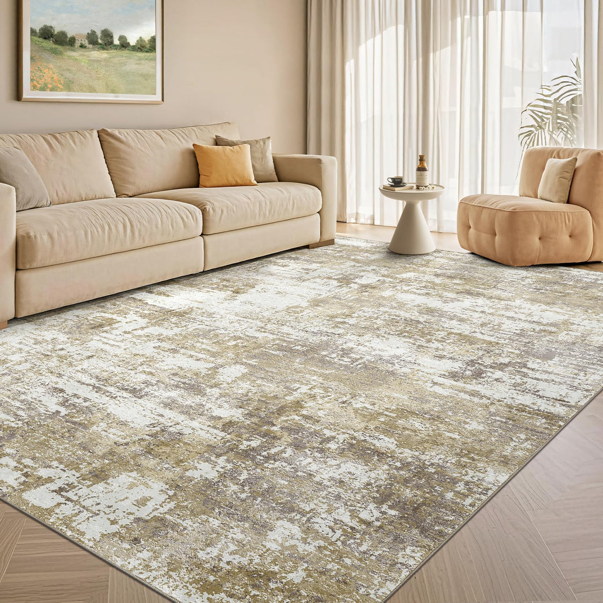 Tortania Washable 8x10 Area Rug for Living Room: Modern Abstract Neutral Large Soft Thin Rugs - Non Slip Indoor Carpet for Bedroom Dining Room Office Nursery Home Floor Decoration - Smoky Gray