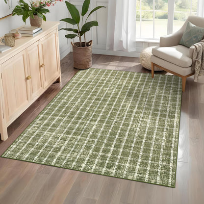 ROYHOME 6x9 Area Rug for Living Room Washable Khaki Brown Checkered Rugs