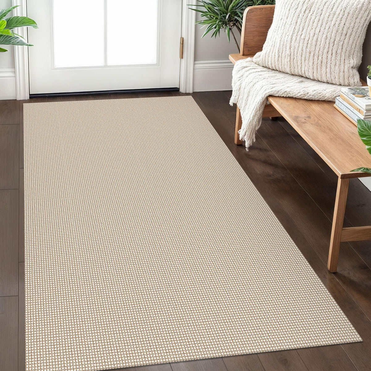 IOHOUZE Small Area Rug 2x3 Washable Woven Rugs for Entryway Non Slip Rubber Backed Front Door Rugs Indoor Doormat Throw Rug Floor Carpet for Entrance Kitchen, Cream/Beige