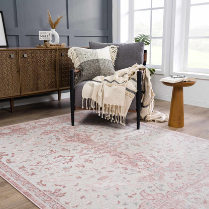 BoutiqueRugs Washable Ivory Medallion 2x4 Accent Rug Traditional Sand Light Blue Brown Analu Entryway Bedside Nursery Mudroom Bathroom Powder Room 2'7" x 4' Easy Clean Stain Resistant