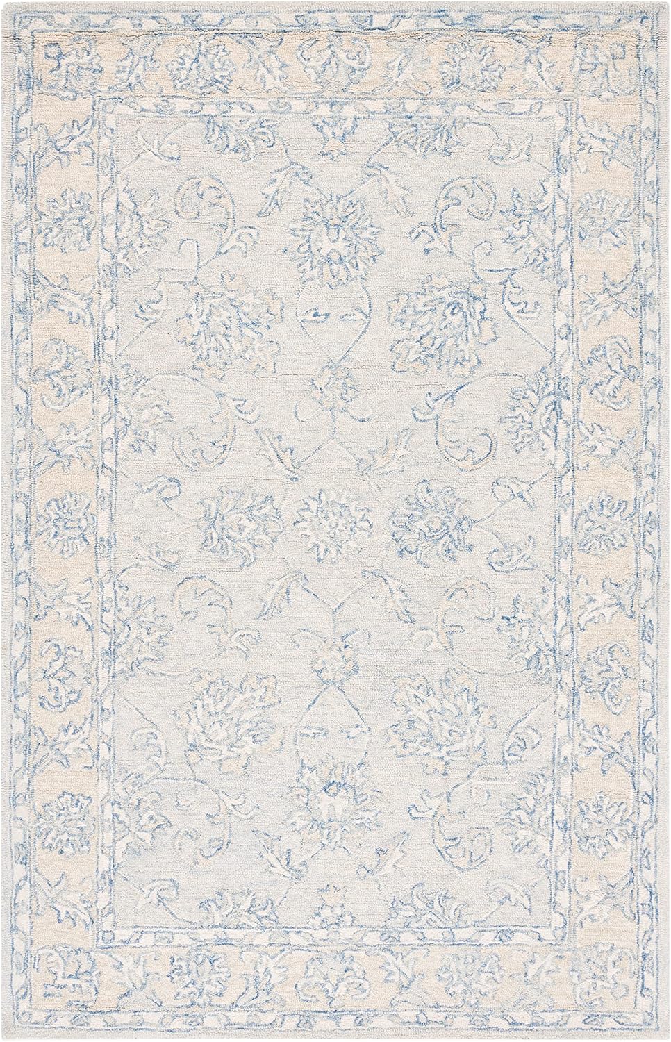 SAFAVIEH Micro-Loop Collection Area Rug - 5' x 8', Blue & Beige, Handmade Wool, Ideal for High Traffic Areas in Living Room, Bedroom (MLP535M)