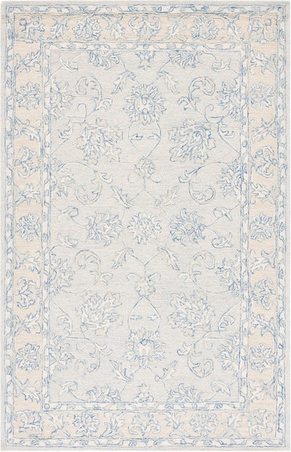 SAFAVIEH Micro-Loop Collection Area Rug - 5' x 8', Blue & Beige, Handmade Wool, Ideal for High Traffic Areas in Living Room, Bedroom (MLP535M)