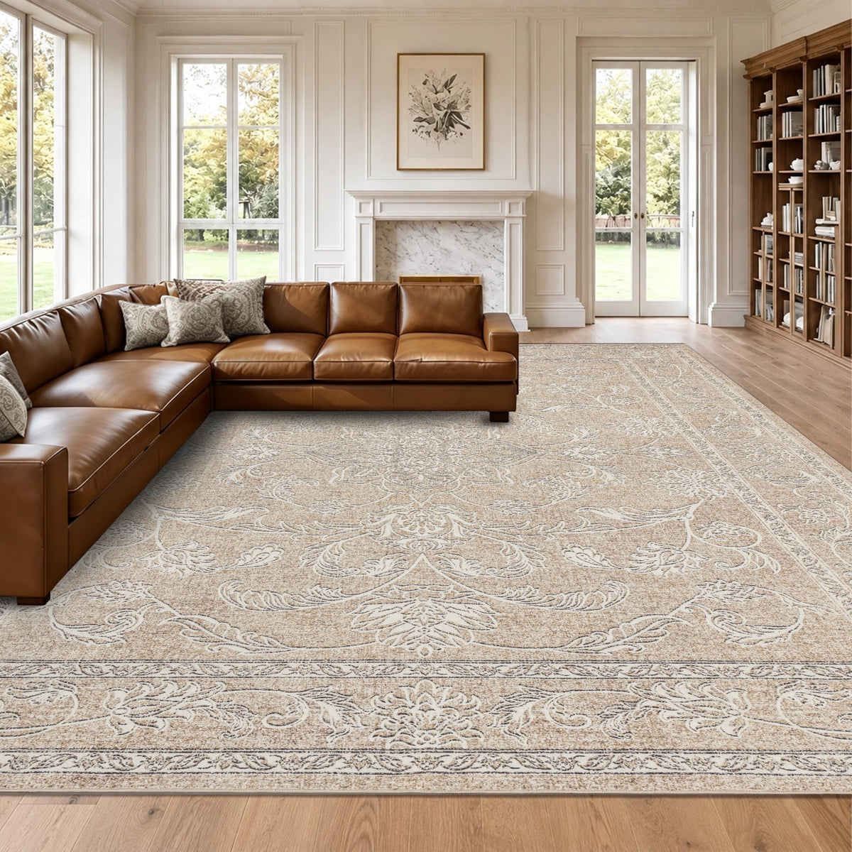 RCTJHOME 9x12 Brown Vintage Oriental Washable Area Rug Non-Slip Soft Carpet