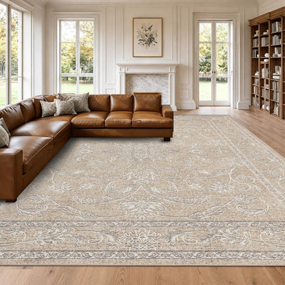 RCTJHOME 9x12 Brown Vintage Oriental Washable Area Rug Non-Slip Soft Carpet
