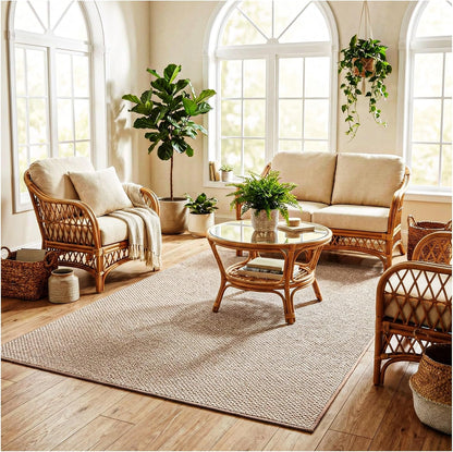 KOECKRITZ 6' x 12' Ivory Mix Nugget Special Indoor Outdoor Area Rug - Multilevel Loop Berber - Durable & Stain Resistant Carpet for Porches, Decks, Patios, Sunroom