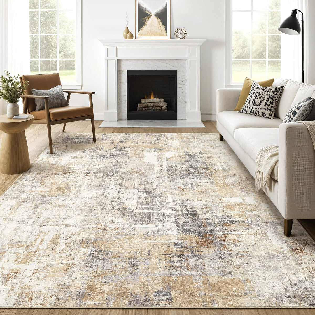 LOONGRUG 10x14 Area Rugs Washable Large Neutral Modern Living Room Rug