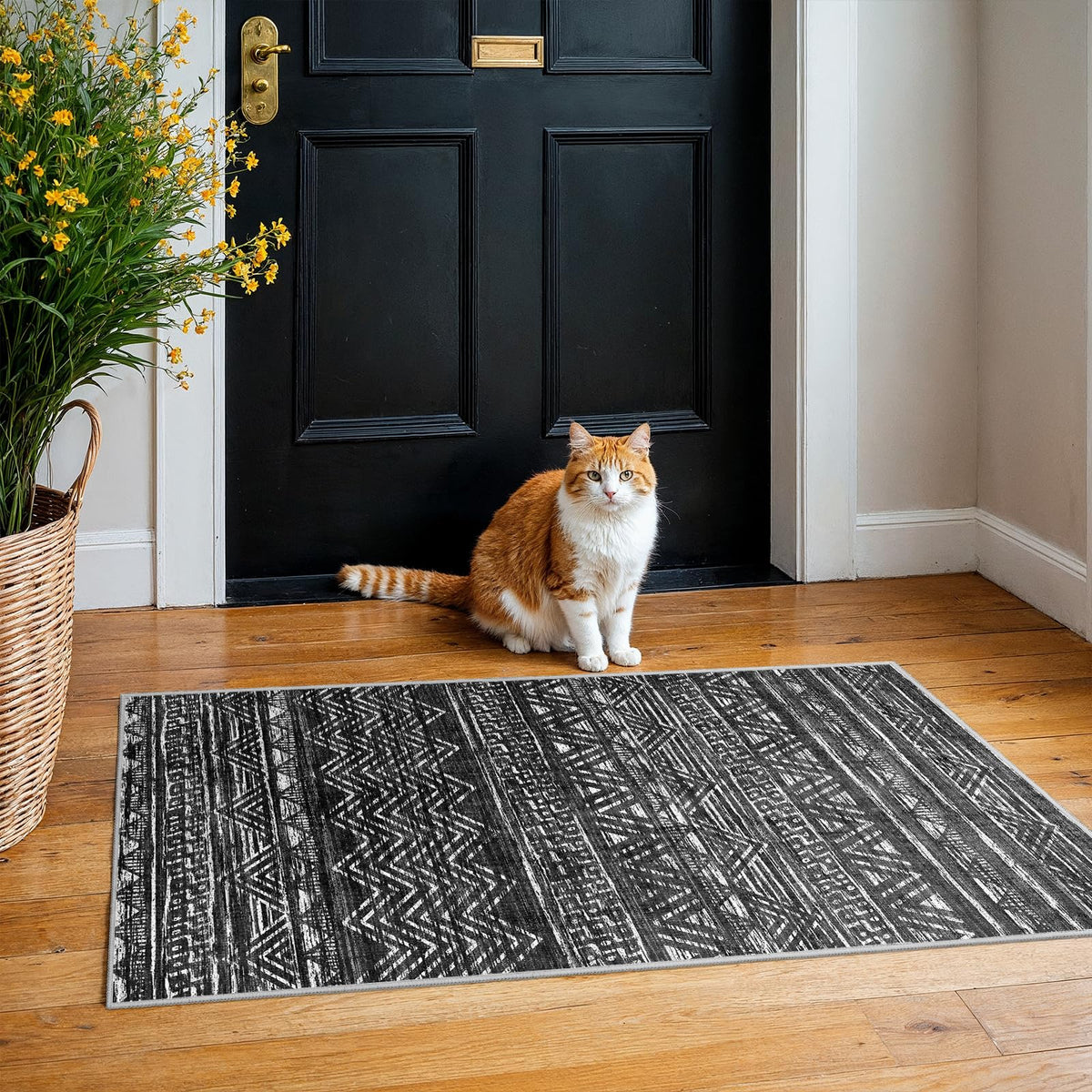 2'6"x8 Runner Rug Washable Moroccan: Non Slip Kitchen Long Floor Mat Gray