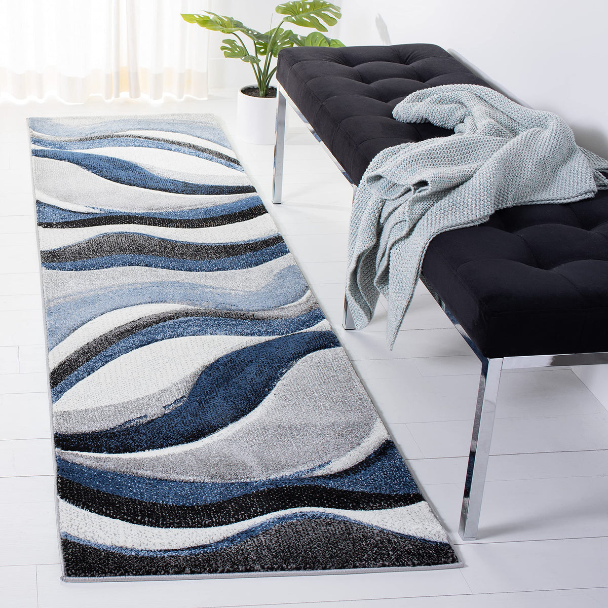 SAFAVIEH Hollywood Area Rug 10'6"x14', Modern Grey & Blue HLW766F