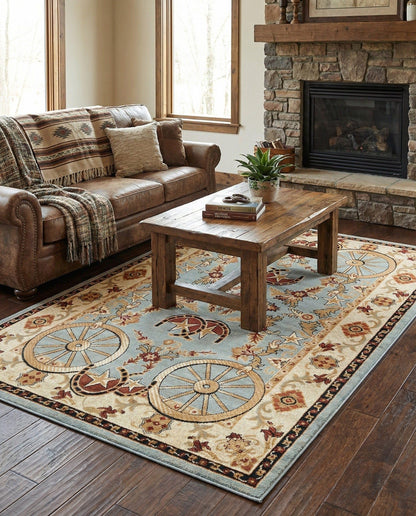 Rugs.com - Pioneer Rug – 5 Ft Square Ivory Easy-Clean Rug – Rustic Decor for Living Rooms, Bedrooms, and Entryways