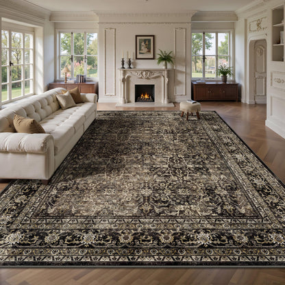 8x10 Area Rugs for Living Room - Washable Vintage Retro Large Rug, Soft Ultra Thin Non Slip Low Pile Traditional Distressed Boho Carpet for Bedroom Dining Room Home Office, Rust Clay