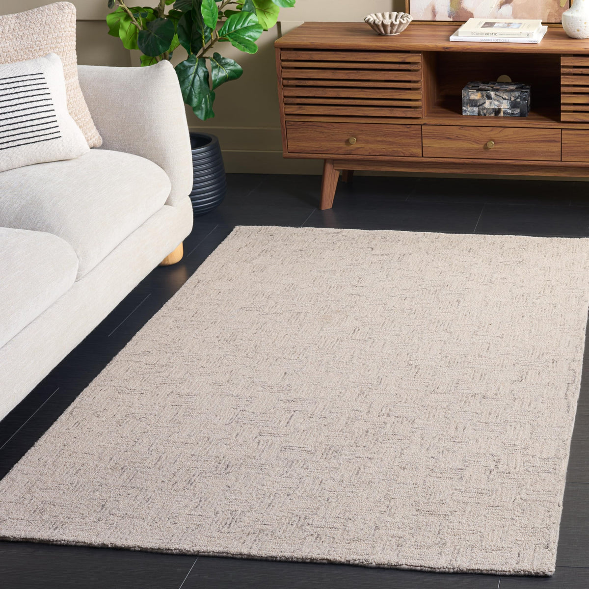 SAFAVIEH Micro-Loop Collection Area Rug - 5' Square, Light Grey & Ivory, Handmade Wool, Ideal for High Traffic Areas in Living Room, Bedroom (MLP537F)