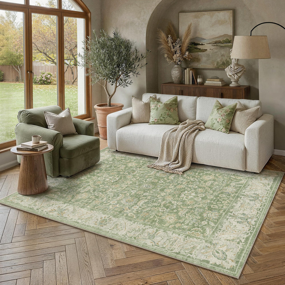 8x10 Washable Area Rug Beige Grey Non Slip Vintage Carpet