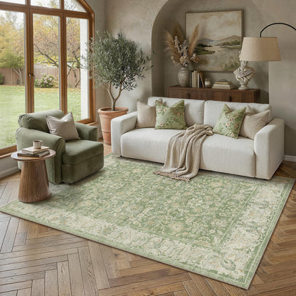 8x10 Washable Area Rug Beige Grey Non Slip Vintage Carpet