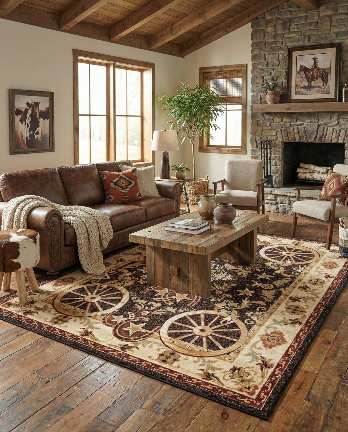 Rugs.com - Pioneer Rug – 5 Ft Square Ivory Easy-Clean Rug – Rustic Decor for Living Rooms, Bedrooms, and Entryways