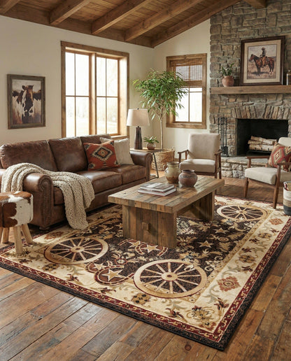 Rugs.com - Pioneer Rug – 5 Ft Square Ivory Easy-Clean Rug – Rustic Decor for Living Rooms, Bedrooms, and Entryways