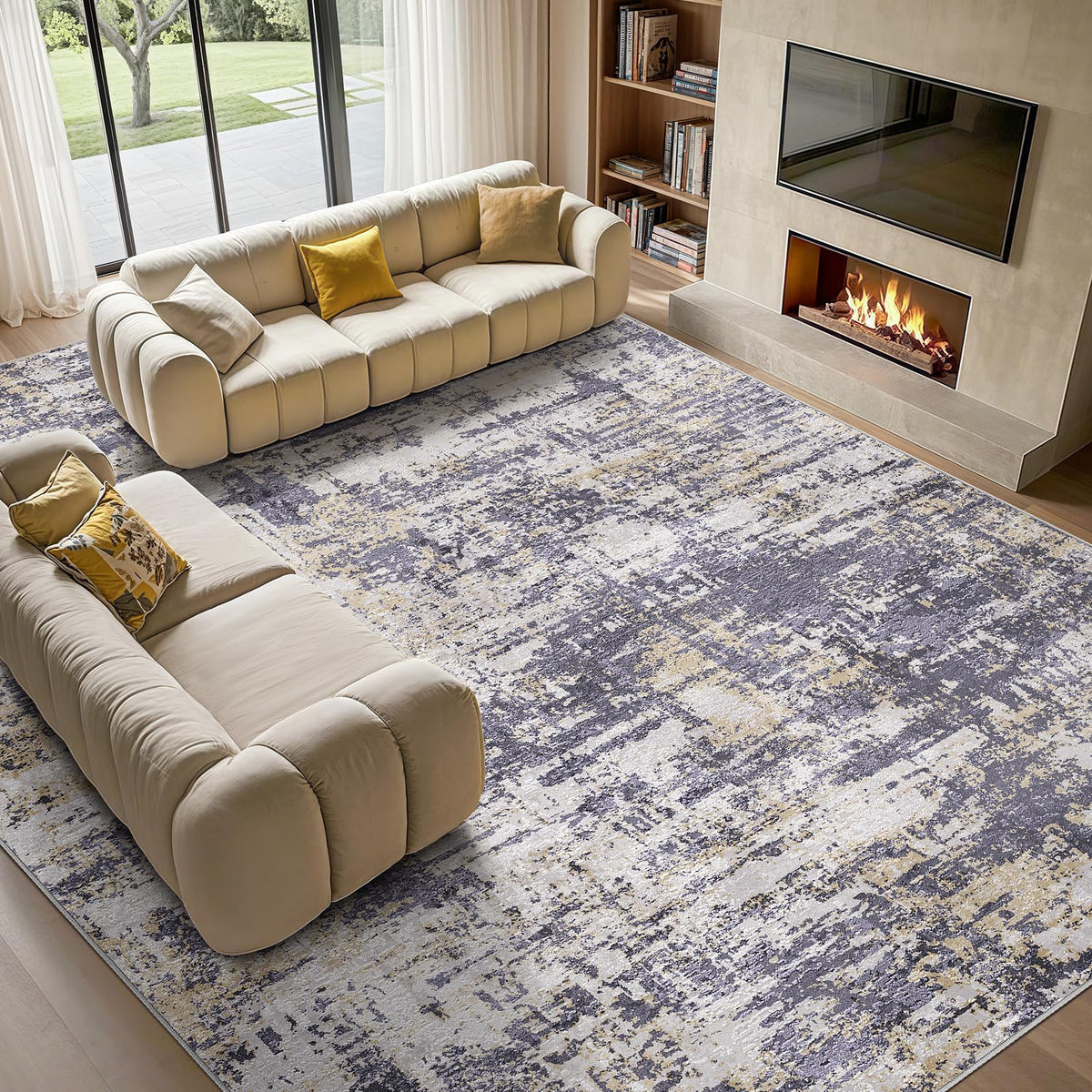 Tortania Washable 8x10 Area Rug for Living Room: Modern Abstract Neutral Large Soft Thin Rugs - Non Slip Indoor Carpet for Bedroom Dining Room Office Nursery Home Floor Decoration - Smoky Gray