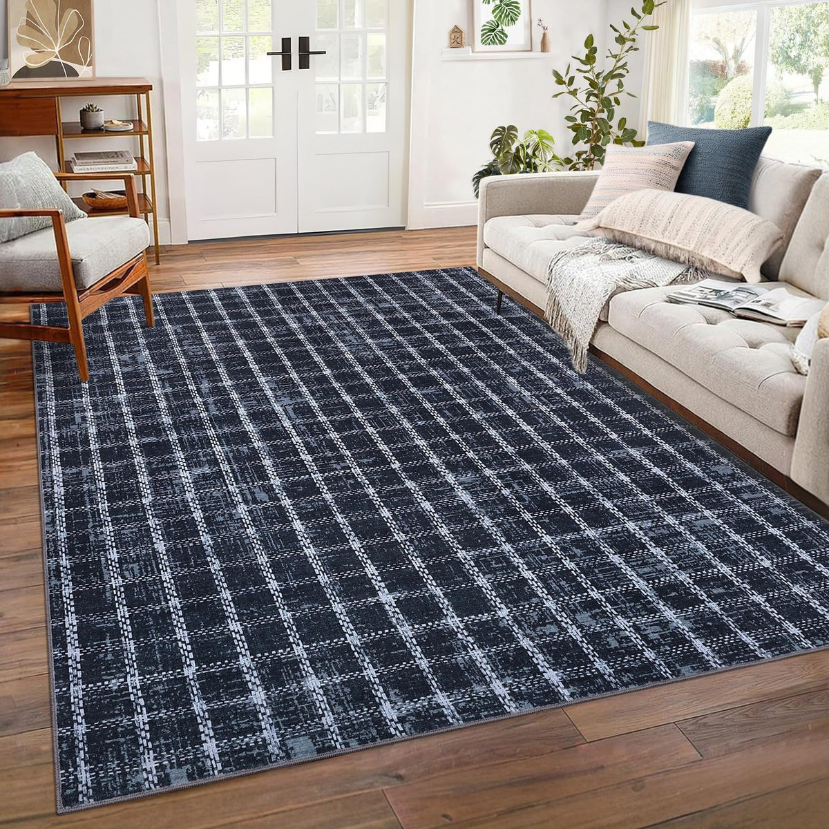 ROYHOME 6x9 Area Rug for Living Room Washable Khaki Brown Checkered Rugs