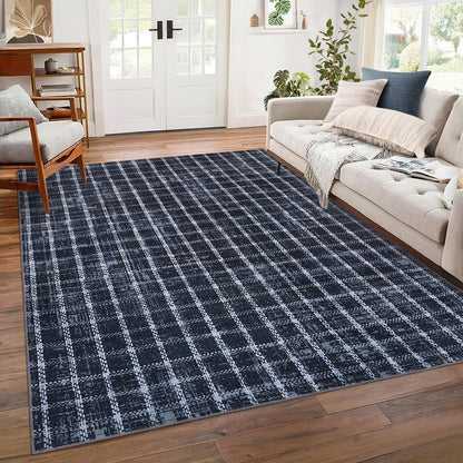 ROYHOME 6x9 Area Rug for Living Room Washable Khaki Brown Checkered Rugs