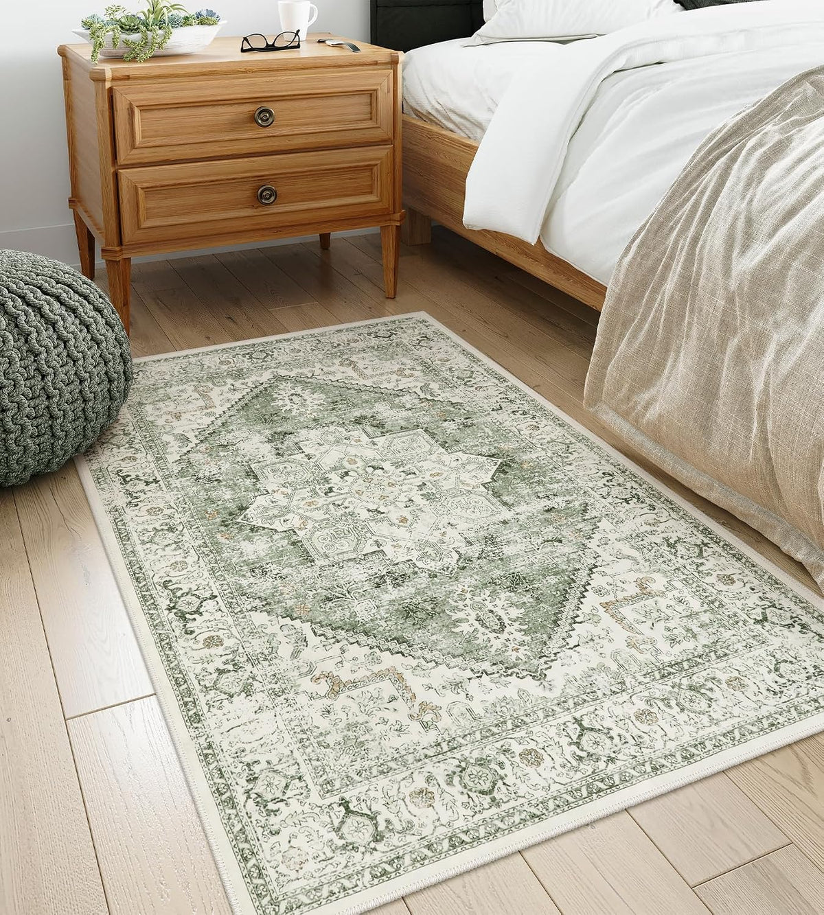 LIVEBOX Sage Washable Vintage Area Rug 3x5 Non-Slip
