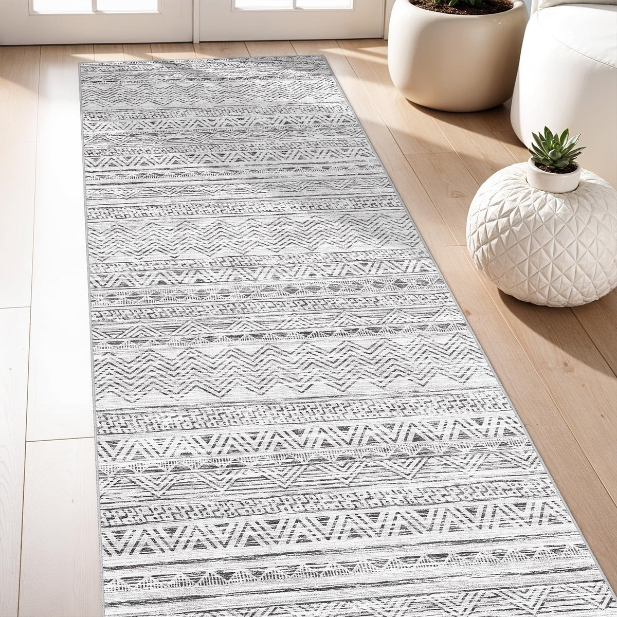 2'6"x8 Runner Rug Washable Moroccan: Non Slip Kitchen Long Floor Mat Gray
