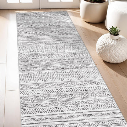 2'6"x8 Runner Rug Washable Moroccan: Non Slip Kitchen Long Floor Mat Gray