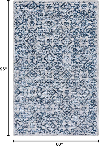SAFAVIEH Micro-Loop Collection Area Rug - 5' x 8', Blue, Handmade Wool, Ideal for High Traffic Areas in Living Room, Bedroom (MLP955M)