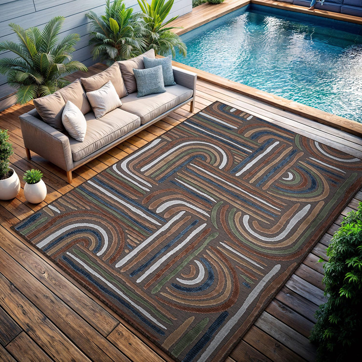 CAMILSON Indoor Outdoor Rug, Multi 5x7 Leaf Tropical Botanical Area Rugs for Indoor and Outdoor patios, Easy-Cleaning Non-Shedding Living Room, Garden and Kitchen Washable Outside Carpet (5 x 7)