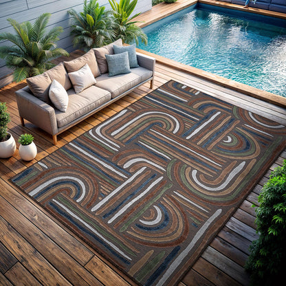 CAMILSON Indoor Outdoor Rug, Multi 5x7 Leaf Tropical Botanical Area Rugs for Indoor and Outdoor patios, Easy-Cleaning Non-Shedding Living Room, Garden and Kitchen Washable Outside Carpet (5 x 7)