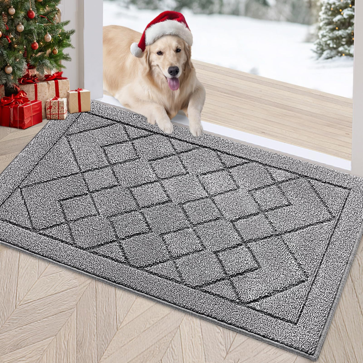 REFETONE Indoor Doormat 32" x 40", Low-Profile Front Door Mat, Dark Gray