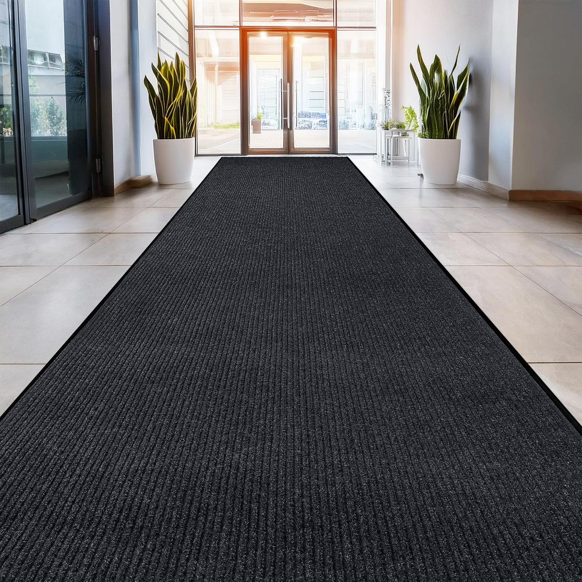 MaxMat® Heavy Duty Entry Floor Mat - Large Commercial, Indoor/Outdoor, Waterproof, Easy to Clean, Low-Profile Door Mat (4 x 6 Feet, Brown, MXM-RIB0046BR)