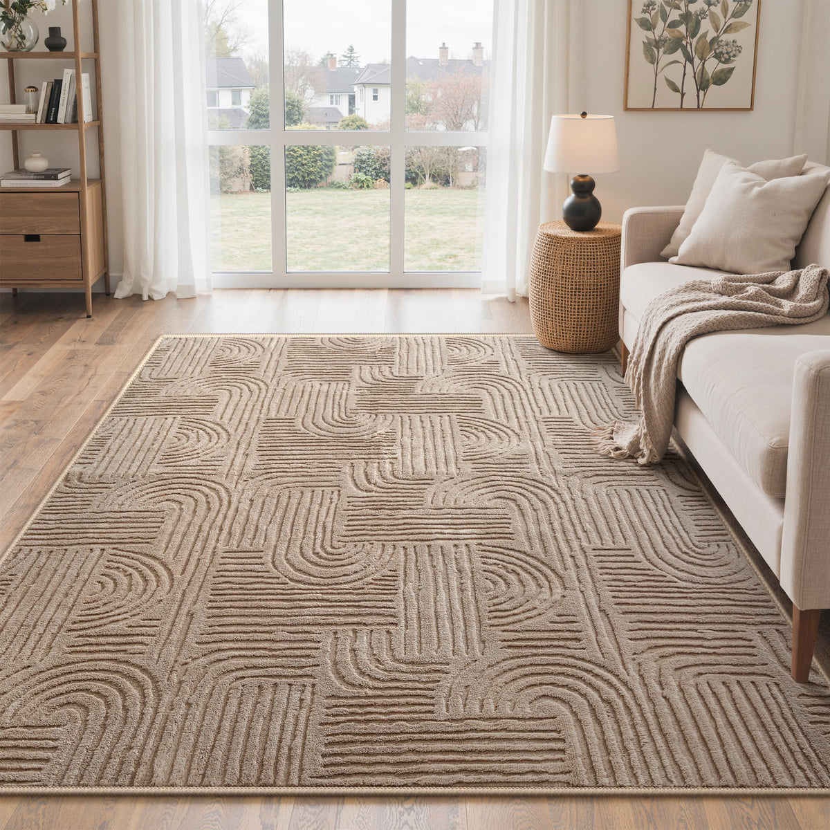 GENIMO Beige Rug 6x9 Washable Area Rugs for Living Room, Soft High Low Pile