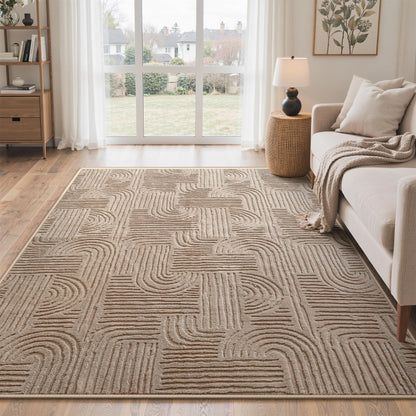 GENIMO Beige Rug 6x9 Washable Area Rugs for Living Room, Soft High Low Pile
