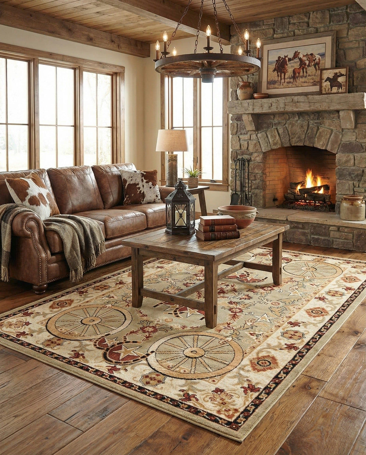Rugs.com - Pioneer Rug – 5 Ft Square Ivory Easy-Clean Rug – Rustic Decor for Living Rooms, Bedrooms, and Entryways
