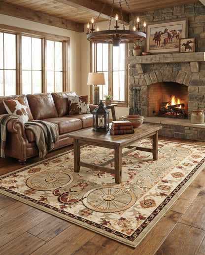 Rugs.com - Pioneer Rug – 5 Ft Square Ivory Easy-Clean Rug – Rustic Decor for Living Rooms, Bedrooms, and Entryways