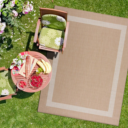 CAMILSON Indoor Outdoor Rug, 6x9 Bordered Dark Grey Black Modern Area Rugs for Indoor and Outdoor Patios, Kitchen and Hallway Mats, Washable Porch Deck Outside Carpet (Bordered Black, 6 x 9)