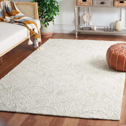 SAFAVIEH Blossom Collection Area Rug - 9' x 12', Beige & Ivory, Handmade Wool, Ideal for High Traffic Areas in Living Room, Bedroom (BLM112B)
