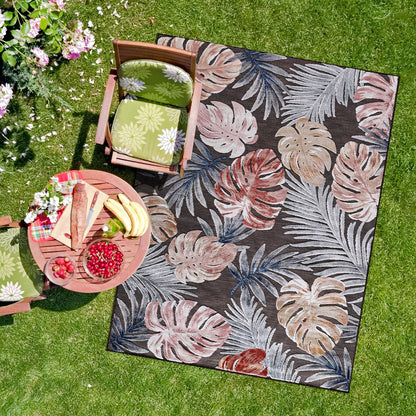 CAMILSON Indoor Outdoor Rug, Multi 5x7 Leaf Tropical Botanical Area Rugs for Indoor and Outdoor patios, Easy-Cleaning Non-Shedding Living Room, Garden and Kitchen Washable Outside Carpet (5 x 7)