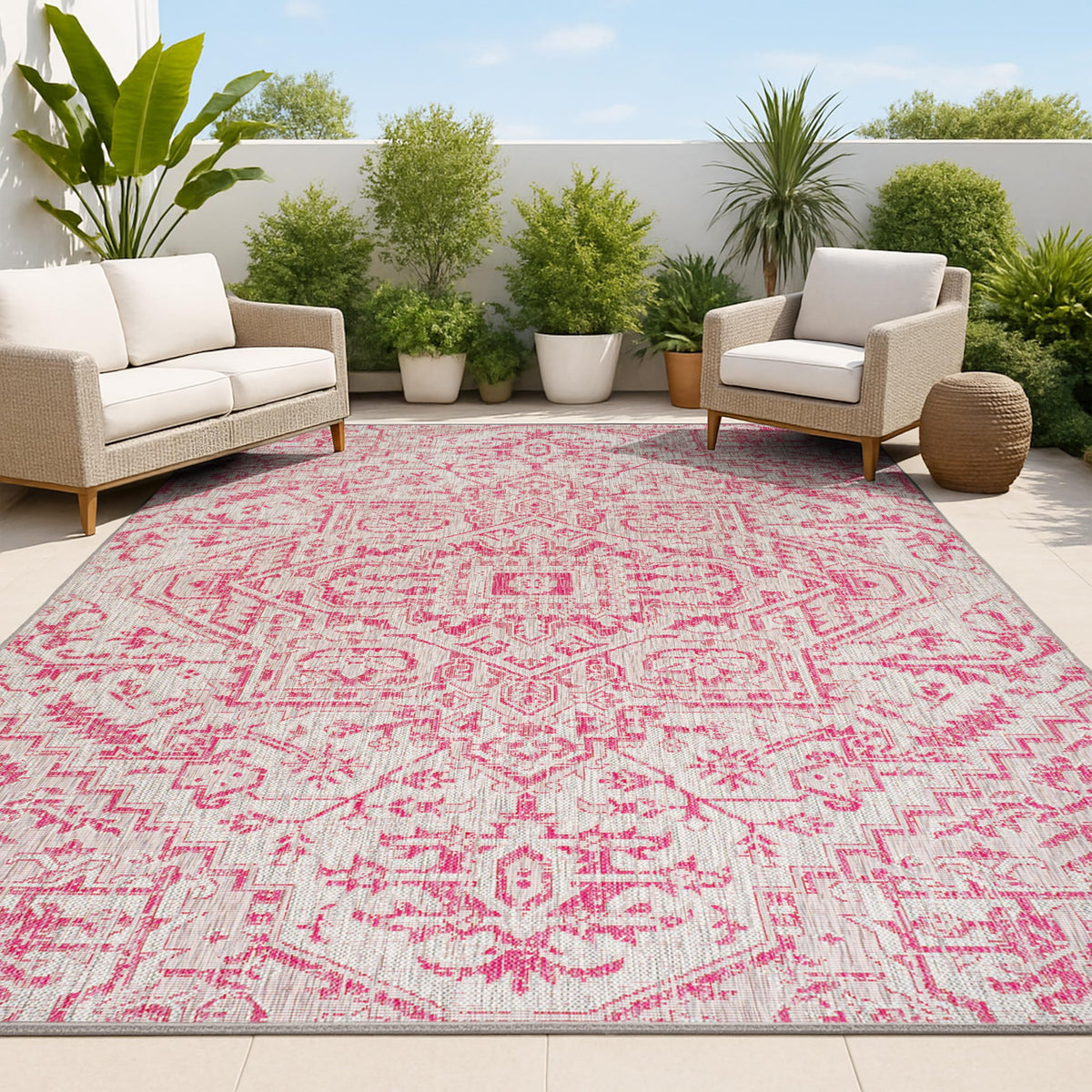 JONATHAN Y Boho Medallion Indoor Outdoor Area Rug 8X10 Black/Gray, Estrella Textured Weave for Backyard, Patio, Porch, Easy-Cleaning, High Traffic, Pet-Friendly, Non-Shedding (SMB105D-8)