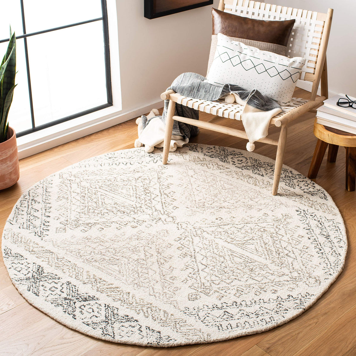 SAFAVIEH Micro-Loop Collection Area Rug - 9' x 12', Ivory & Grey, Handmade Moroccan Boho Wool, Ideal for High Traffic Areas in Living Room, Bedroom (MLP206A)