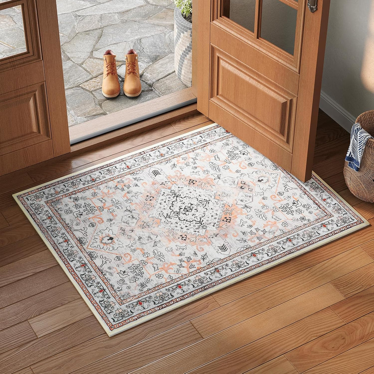 HOOBRO 2 x 3 Area Rugs Washable, Small Rugs for Entryway Kitchen Bathroom Mat Indoor Low Pile Soft Rug, Non-Slip Backing Stain Resistant Carpets, Pet Friendly Machine Washable, Vintage Beige EF01AR01