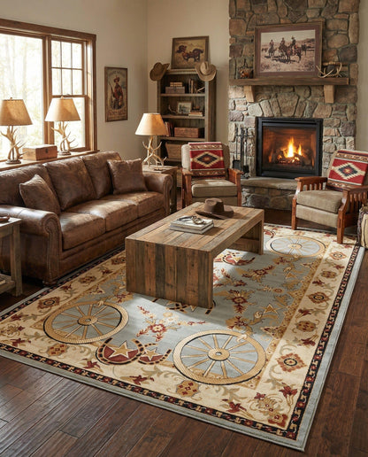 Rugs.com - Pioneer Rug – 5 Ft Square Ivory Easy-Clean Rug – Rustic Decor for Living Rooms, Bedrooms, and Entryways
