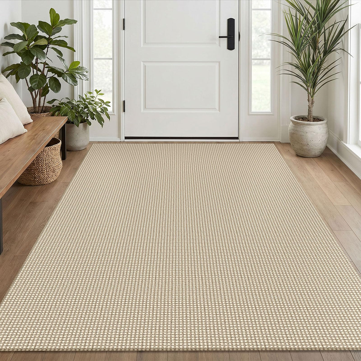 EARTHALL Woven Area Rug 3x5 Ft Washable Rugs for Entryway Braided Non Slip Rubber Backed Throw Rugs Door Mat Indoor Outdoor Entrance Cotton Carpet for Kitchen Foyer Front Door, Orange/Tan/Brown