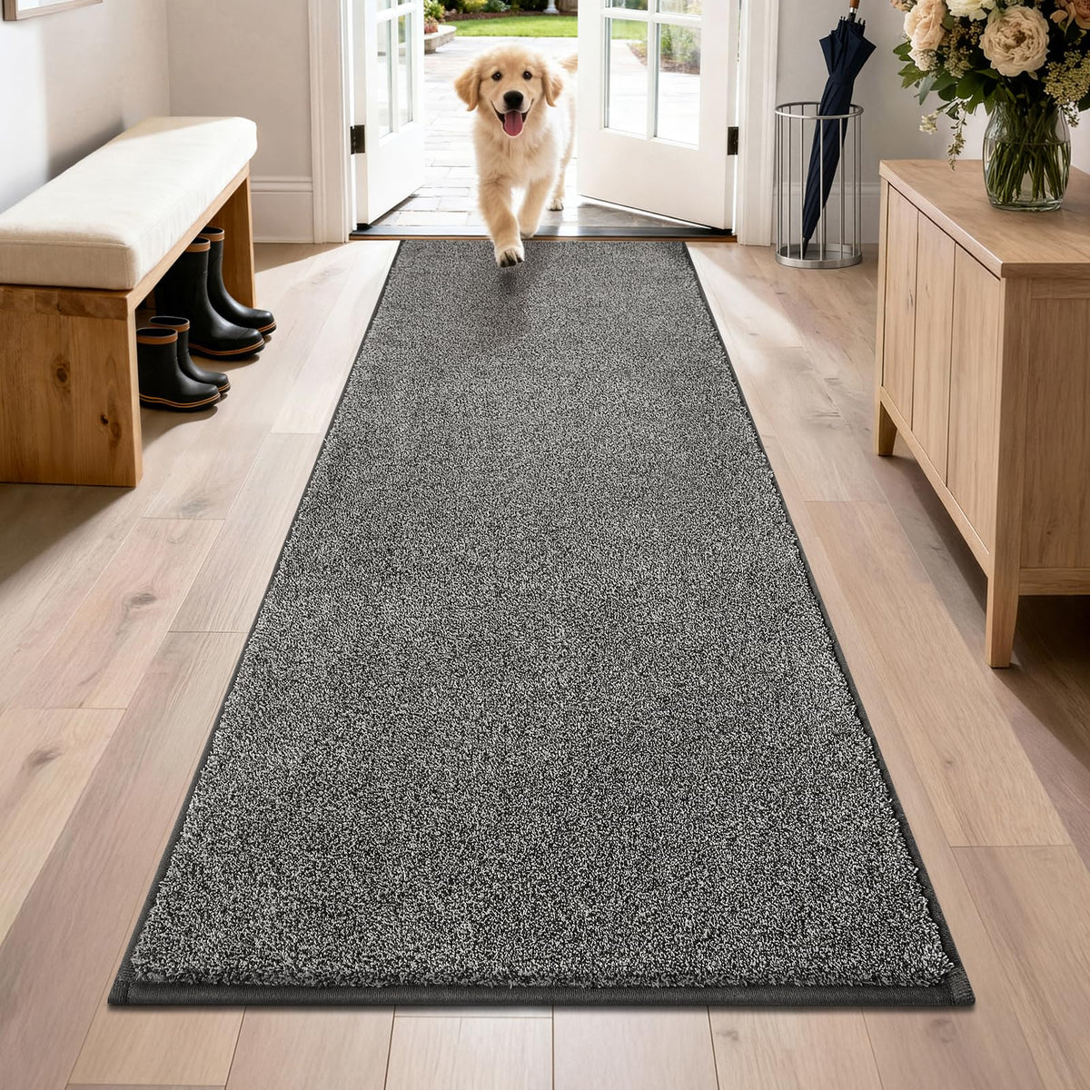 PURRUGS Dirt Trapping Indoor Door Mat, 34" x 59", Charcoal