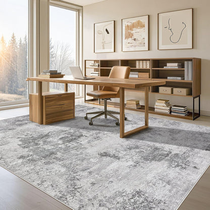 Tortania Washable 8x10 Area Rug for Living Room: Modern Abstract Neutral Large Soft Thin Rugs - Non Slip Indoor Carpet for Bedroom Dining Room Office Nursery Home Floor Decoration - Smoky Gray