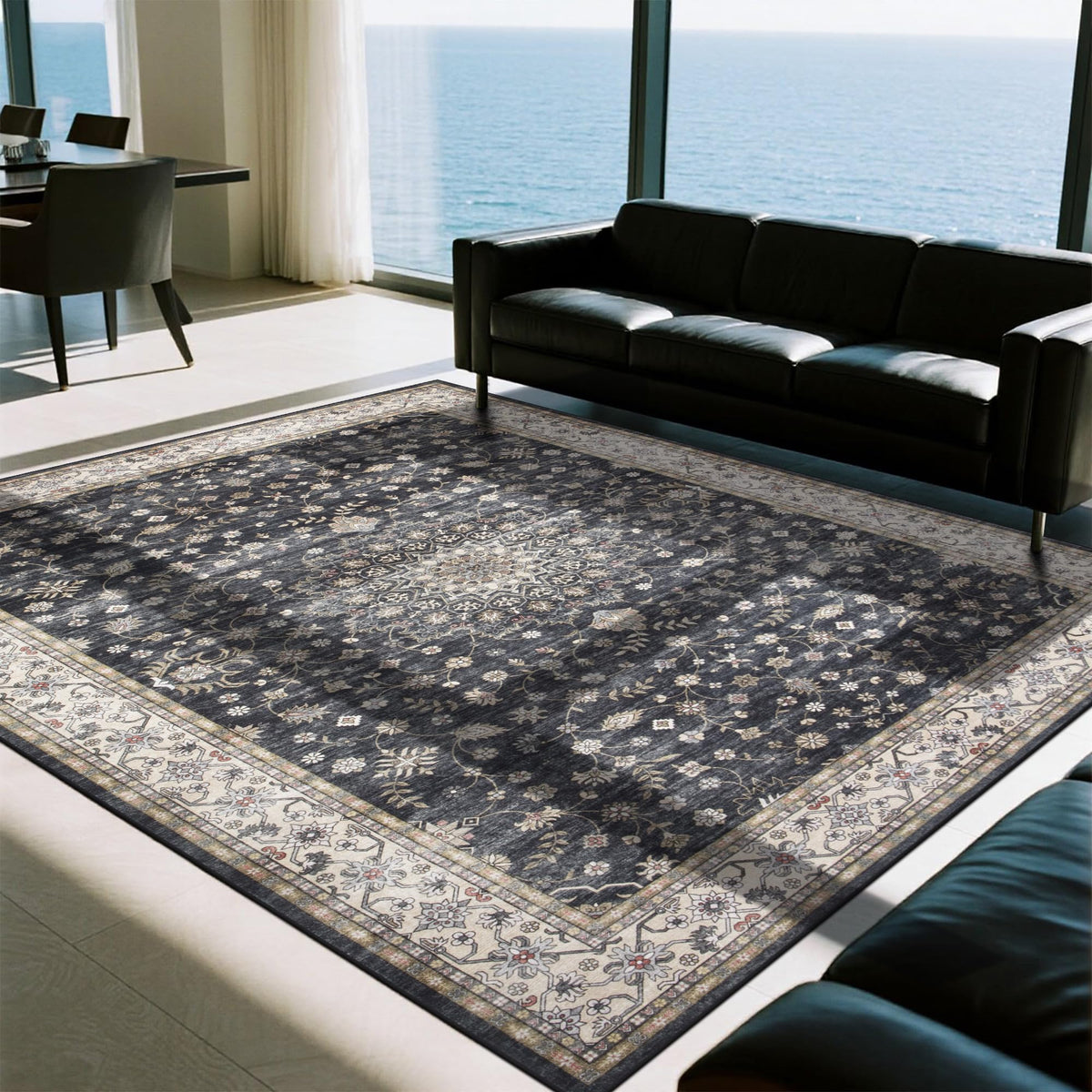 Washable Rugs 8x10 Area Rug for Living Room,Bedroom,Dining Room-Beige Green
